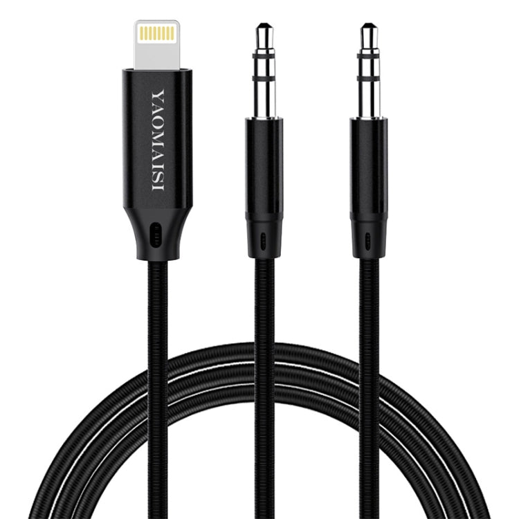 YAOMAISI Q19 1m 8 Pin Male + 3.5mm Male to 3.5mm Male Car Audio Cable, For iPhone XR / XS / XS Max / X, iPhone 8 Plus / 7 Plus, iPhone 8 / 7, iPhone 6 / 6s, iPhone 6s Plus / 6 Plus(Black)