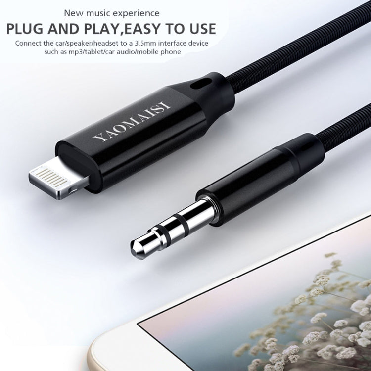 YAOMAISI Q19 1m 8 Pin Male + 3.5mm Male to 3.5mm Male Car Audio Cable, For iPhone XR / XS / XS Max / X, iPhone 8 Plus / 7 Plus, iPhone 8 / 7, iPhone 6 / 6s, iPhone 6s Plus / 6 Plus(Black)