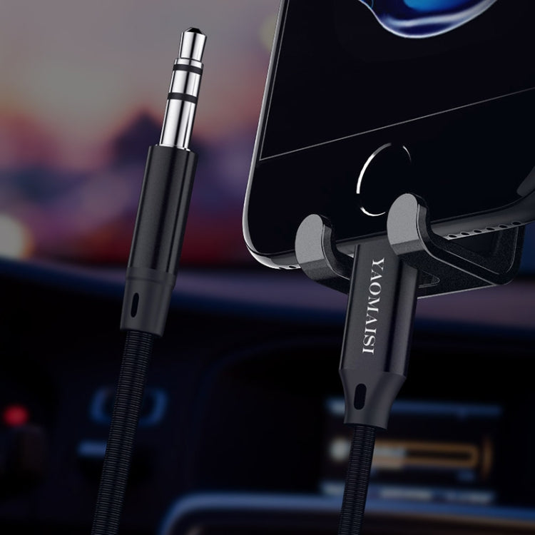 YAOMAISI Q19 1m 8 Pin Male + 3.5mm Male to 3.5mm Male Car Audio Cable, For iPhone XR / XS / XS Max / X, iPhone 8 Plus / 7 Plus, iPhone 8 / 7, iPhone 6 / 6s, iPhone 6s Plus / 6 Plus(Black)