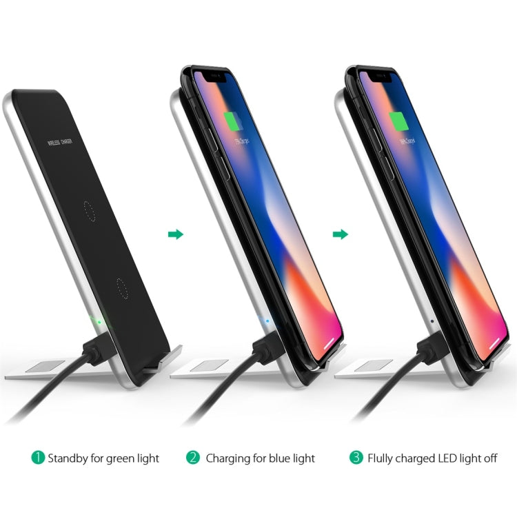 Inchor-C2 9V 1A / 5V 1A Output Dual Coil Design Qi Standard Wireless Charger, Support Fast Charging, For iPhone X & 8 & 8 Plus, Galaxy, Huawei, Xiaomi, LG, Nokia, Google and other Smart Phones