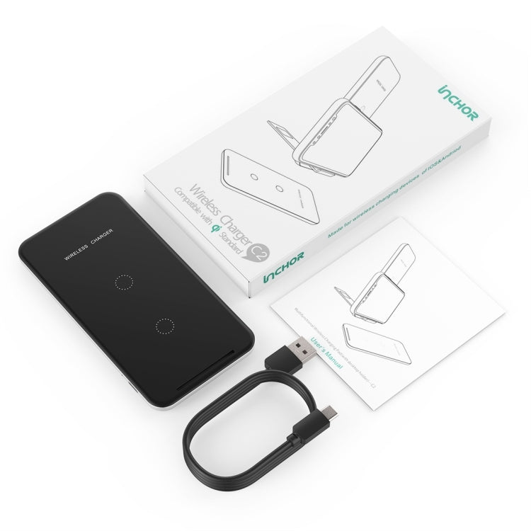 Inchor-C2 9V 1A / 5V 1A Output Dual Coil Design Qi Standard Wireless Charger, Support Fast Charging, For iPhone X & 8 & 8 Plus, Galaxy, Huawei, Xiaomi, LG, Nokia, Google and other Smart Phones