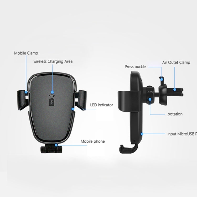 HAMTOD HFC200 10W Output Qi Standard Car Air Outlet Vent Wireless Charging Mount Holder with LED Indicator, For iPhone, Galaxy, Huawei, Xiaomi, LG, HTC and other QI Standard Smart Phones(Black)