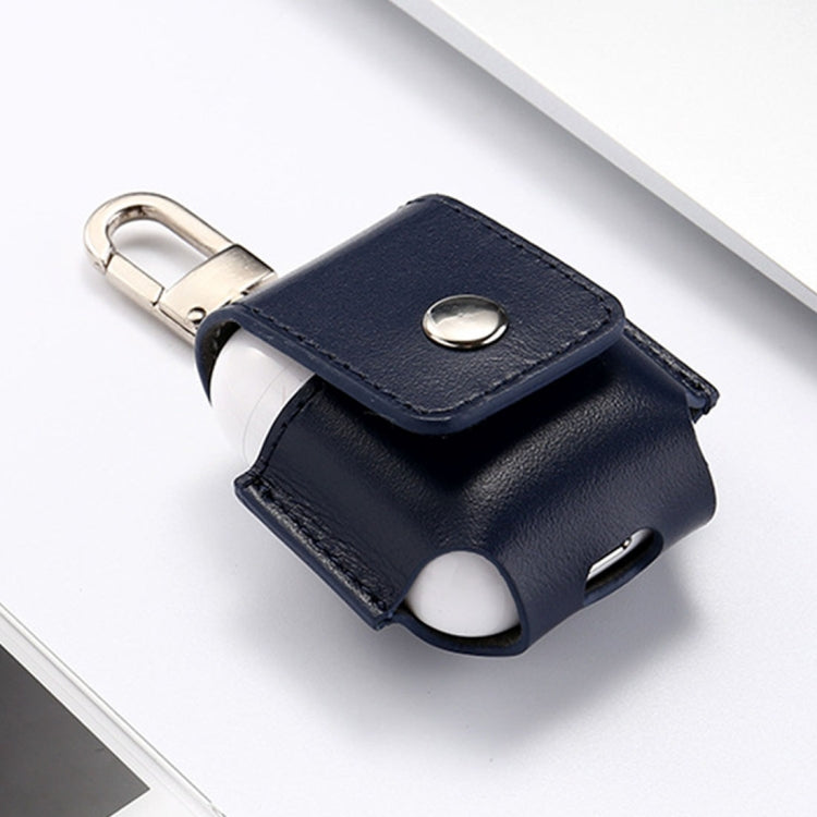 Creative Wireless Bluetooth Earphone Genuine Leather Protective Bag Anti-lost Storage Bag with Stainless Steel Hook for Apple AirPods 1/2
