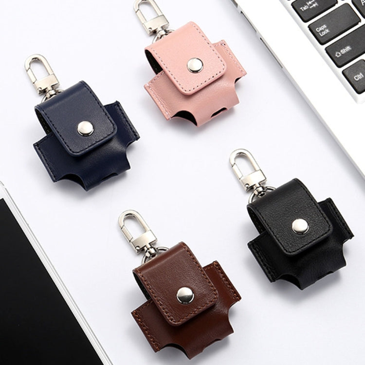 Creative Wireless Bluetooth Earphone Genuine Leather Protective Bag Anti-lost Storage Bag with Stainless Steel Hook for Apple AirPods 1/2