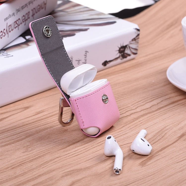 Creative Wireless Bluetooth Earphone PU Leather Protective Bag Anti-lost Storage Bag with Hook for Apple AirPods 1/2 (Earphone is not Included)