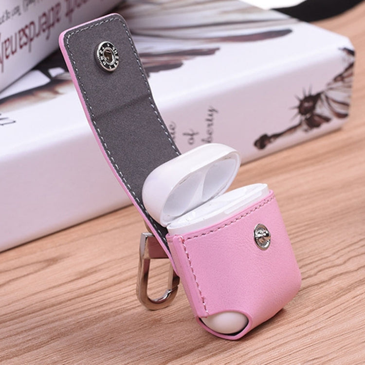 Creative Wireless Bluetooth Earphone PU Leather Protective Bag Anti-lost Storage Bag with Hook for Apple AirPods 1/2 (Earphone is not Included)