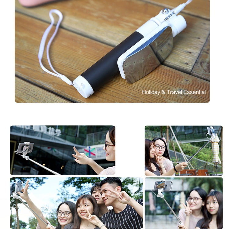 ROCK Mini Selfie Stick Monopod Extendable Handheld Holder with Wire Control & Mirror, For iPhone, Samsung, HTC, LG, Sony, Huawei, Lenovo, Xiaomi and other Smartphones