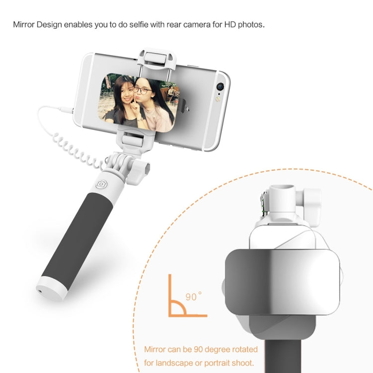 ROCK Mini Selfie Stick Monopod Extendable Handheld Holder with Wire Control & Mirror, For iPhone, Samsung, HTC, LG, Sony, Huawei, Lenovo, Xiaomi and other Smartphones