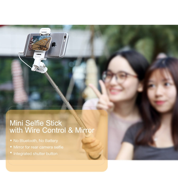 ROCK Mini Selfie Stick Monopod Extendable Handheld Holder with Wire Control & Mirror, For iPhone, Samsung, HTC, LG, Sony, Huawei, Lenovo, Xiaomi and other Smartphones
