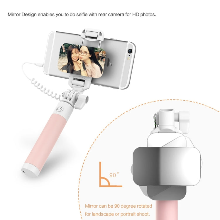 ROCK Mini Selfie Stick Monopod Extendable Handheld Holder with Wire Control & Mirror, For iPhone, Samsung, HTC, LG, Sony, Huawei, Lenovo, Xiaomi and other Smartphones