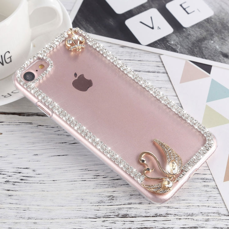 For iPhone SE 2020 & 8 & 7 Crystal Inlaid Swan Crown Hard PC Protective Back Case