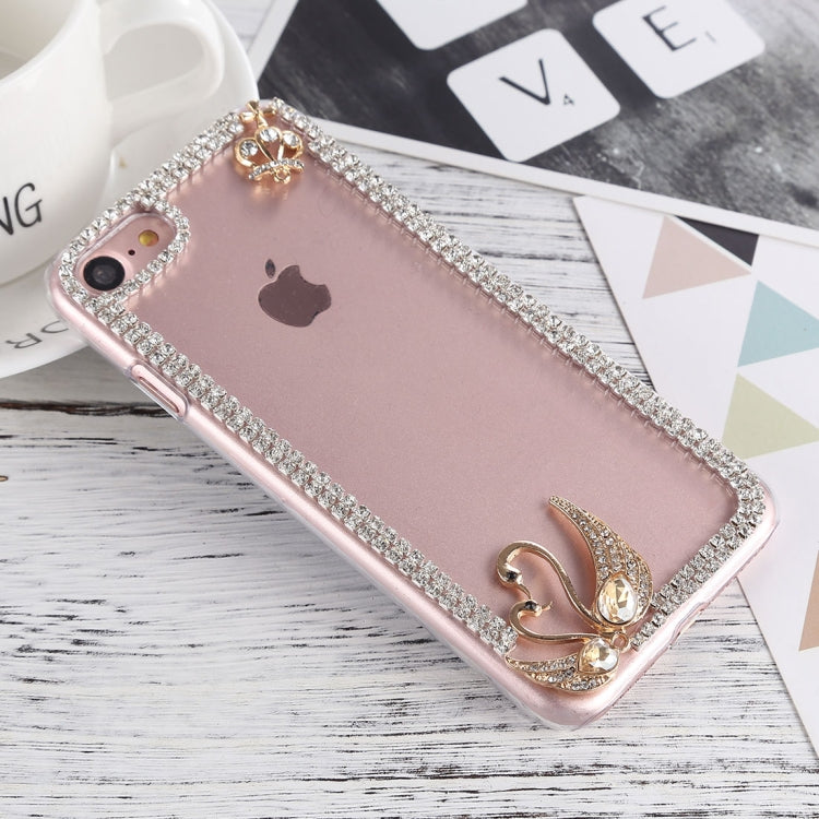 For iPhone SE 2020 & 8 & 7 Crystal Inlaid Swan Crown Hard PC Protective Back Case