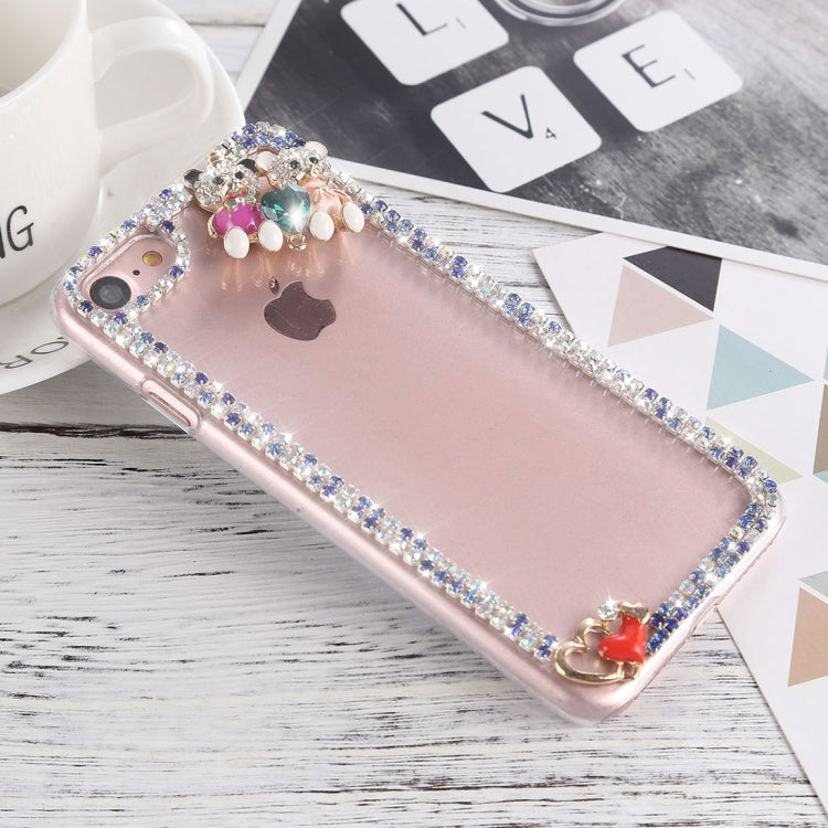 For iPhone SE 2020 & 8 & 7 Crystal Inlaid Bear Heart Shape Hard PC Protective Back Case