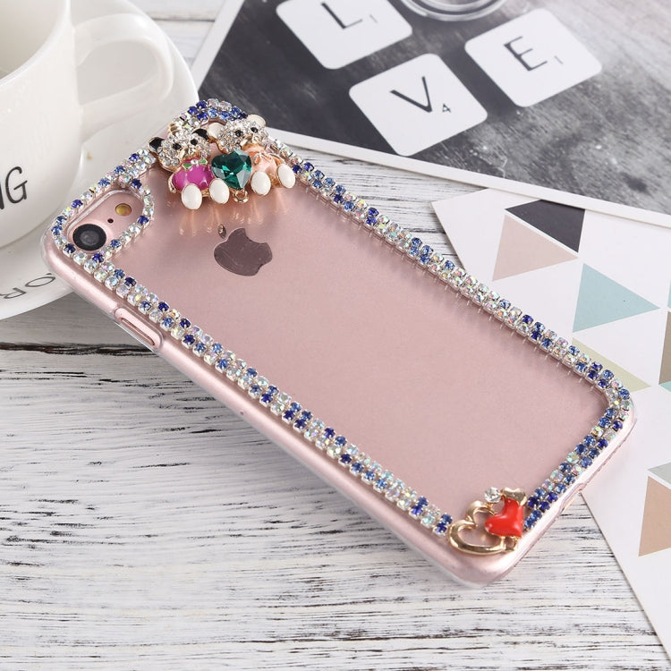For iPhone SE 2020 & 8 & 7 Crystal Inlaid Bear Heart Shape Hard PC Protective Back Case
