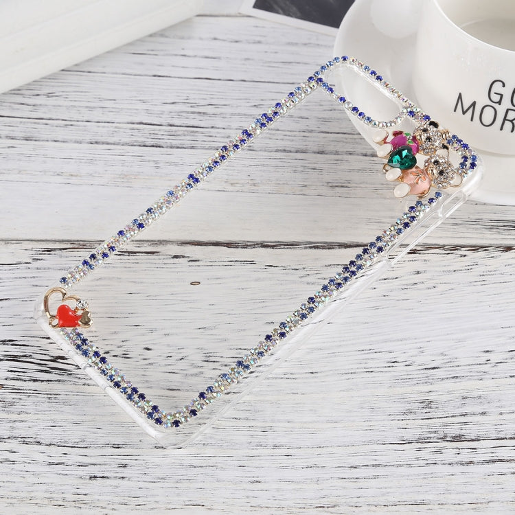 For iPhone SE 2020 & 8 & 7 Crystal Inlaid Bear Heart Shape Hard PC Protective Back Case