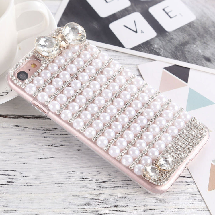 For iPhone SE 2020 & 8 & 7 Crystal Inlaid Beaded Bowknot Decor Hard PC Protective Back Case