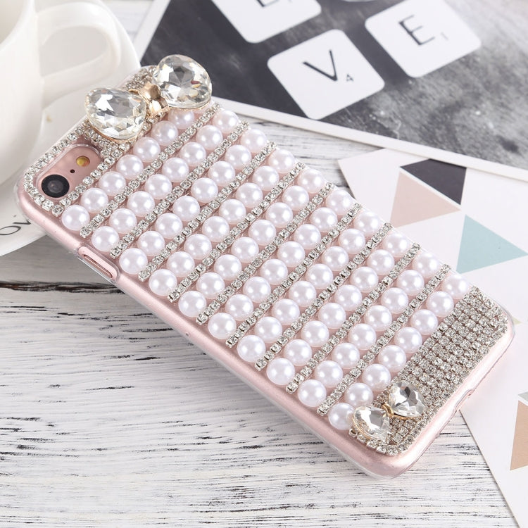 For iPhone SE 2020 & 8 & 7 Crystal Inlaid Beaded Bowknot Decor Hard PC Protective Back Case
