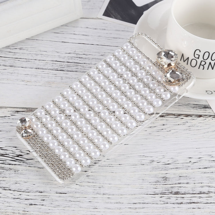 For iPhone SE 2020 & 8 & 7 Crystal Inlaid Beaded Bowknot Decor Hard PC Protective Back Case