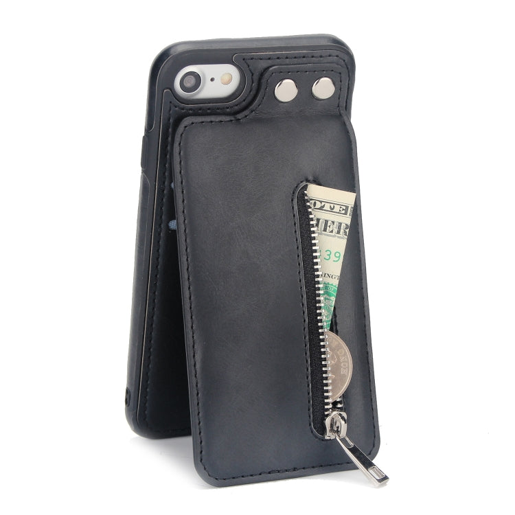 Vertical Flip Zipper Multi-functional Leather Case For iPhone SE 2020 & 8 & 7, with Holder & Photo Frame & Card Slots
