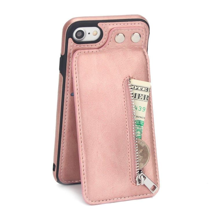 Vertical Flip Zipper Multi-functional Leather Case For iPhone SE 2020 & 8 & 7, with Holder & Photo Frame & Card Slots