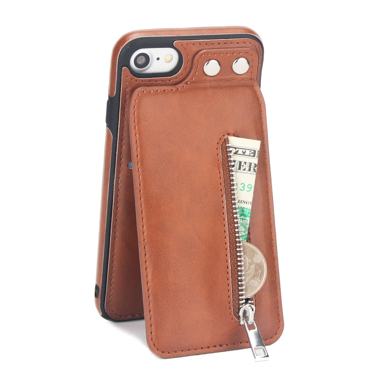Vertical Flip Zipper Multi-functional Leather Case For iPhone SE 2020 & 8 & 7, with Holder & Photo Frame & Card Slots