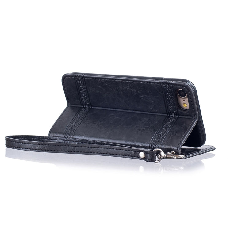For iPhone SE 2020 & 8 & 7 Retro Oil Wax Texture Horizontal Flip Embossed Leather Case with Holder & Card Slots & Wallet & Photo Frame & Lanyard