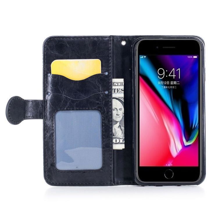 For iPhone SE 2020 & 8 & 7 Retro Oil Wax Texture Horizontal Flip Embossed Leather Case with Holder & Card Slots & Wallet & Photo Frame & Lanyard