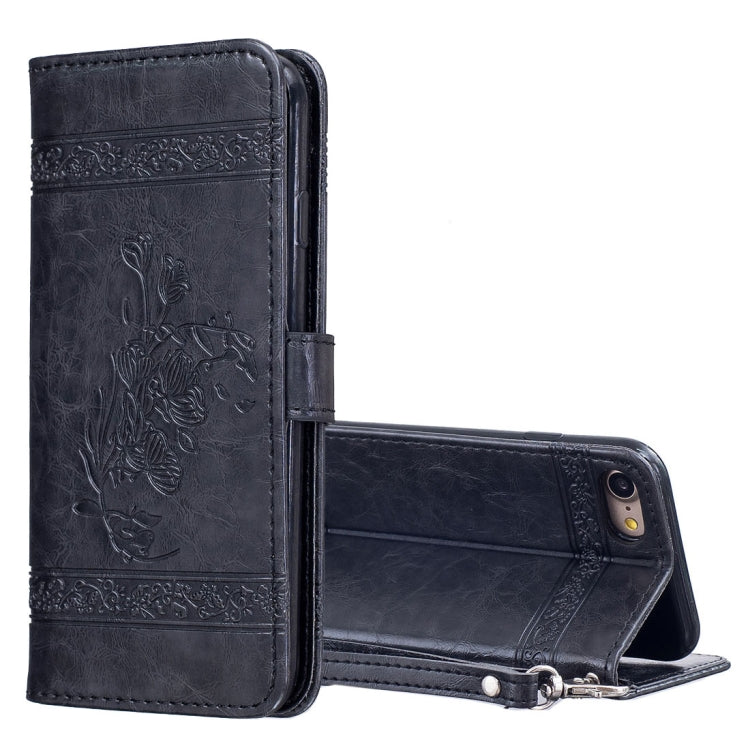 For iPhone SE 2020 & 8 & 7 Retro Oil Wax Texture Horizontal Flip Embossed Leather Case with Holder & Card Slots & Wallet & Photo Frame & Lanyard