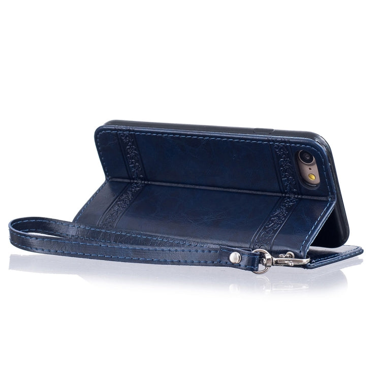 For iPhone SE 2020 & 8 & 7 Retro Oil Wax Texture Horizontal Flip Embossed Leather Case with Holder & Card Slots & Wallet & Photo Frame & Lanyard