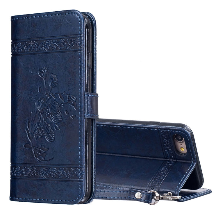 For iPhone SE 2020 & 8 & 7 Retro Oil Wax Texture Horizontal Flip Embossed Leather Case with Holder & Card Slots & Wallet & Photo Frame & Lanyard