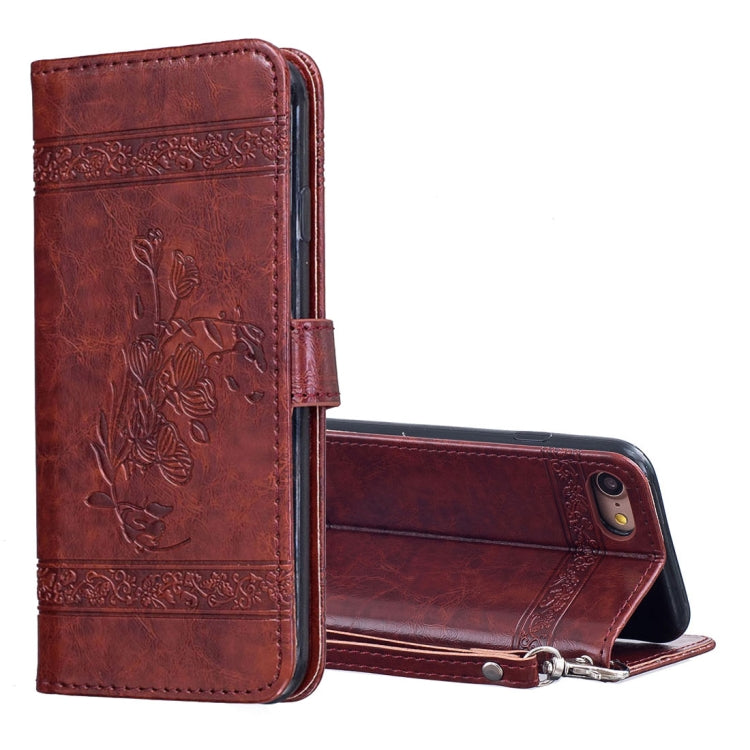 For iPhone SE 2020 & 8 & 7 Retro Oil Wax Texture Horizontal Flip Embossed Leather Case with Holder & Card Slots & Wallet & Photo Frame & Lanyard