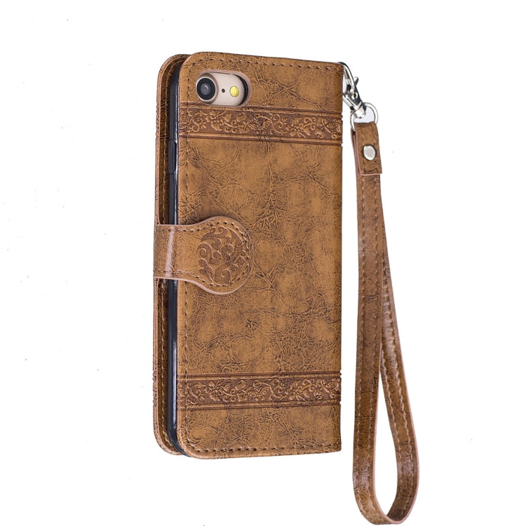 For iPhone SE 2020 & 8 & 7 Retro Oil Wax Texture Horizontal Flip Embossed Leather Case with Holder & Card Slots & Wallet & Photo Frame & Lanyard