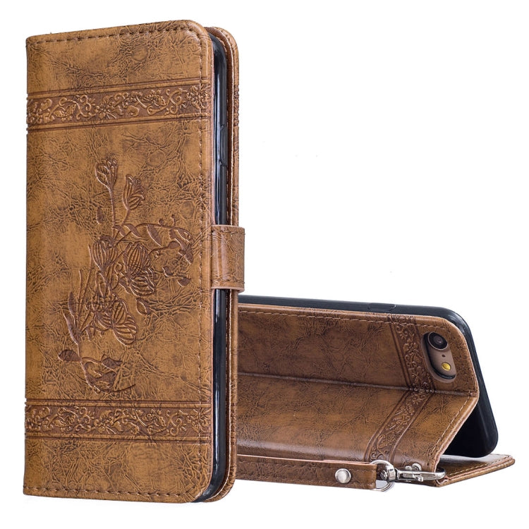 For iPhone SE 2020 & 8 & 7 Retro Oil Wax Texture Horizontal Flip Embossed Leather Case with Holder & Card Slots & Wallet & Photo Frame & Lanyard