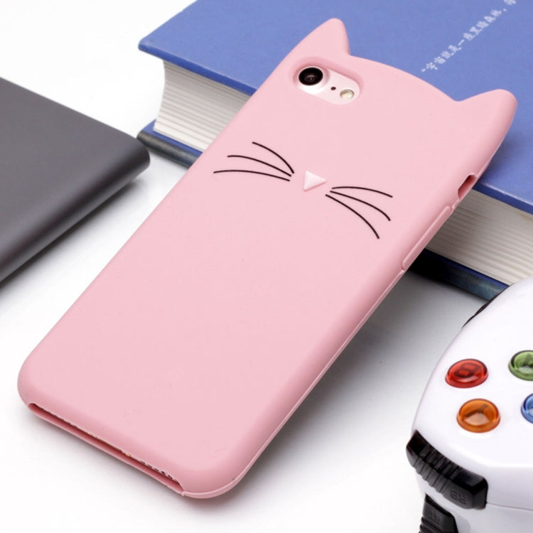 For iPhone SE 2020 & 8 & 7 Silicone Cat Whiskers Pattern Protective Back Cover Case (Pink)