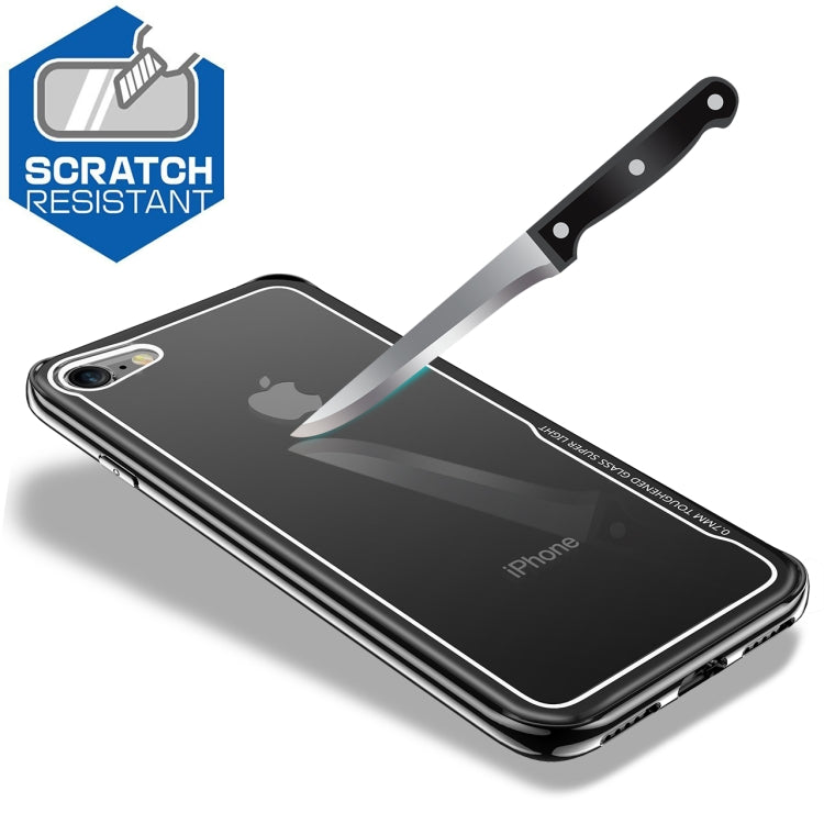 For iPhone 8 / 7 Electroplated Frame Toughened Glass Case(Black)