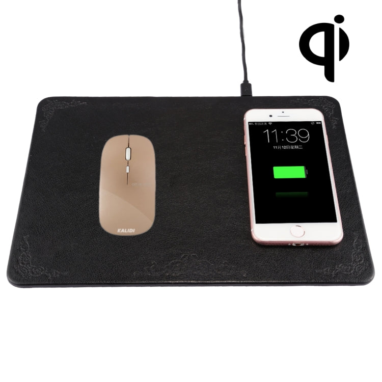 M30 Multi-function Leather Mouse Pad Qi Wireless Charger with USB Cable, Support Qi Standard Phones, Size: 260*192*5mm