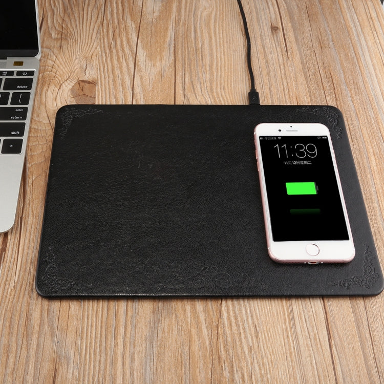 M30 Multi-function Leather Mouse Pad Qi Wireless Charger with USB Cable, Support Qi Standard Phones, Size: 260*192*5mm