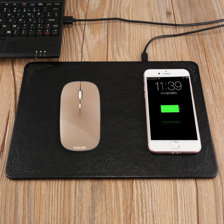 M30 Multi-function Leather Mouse Pad Qi Wireless Charger with USB Cable, Support Qi Standard Phones, Size: 260*192*5mm
