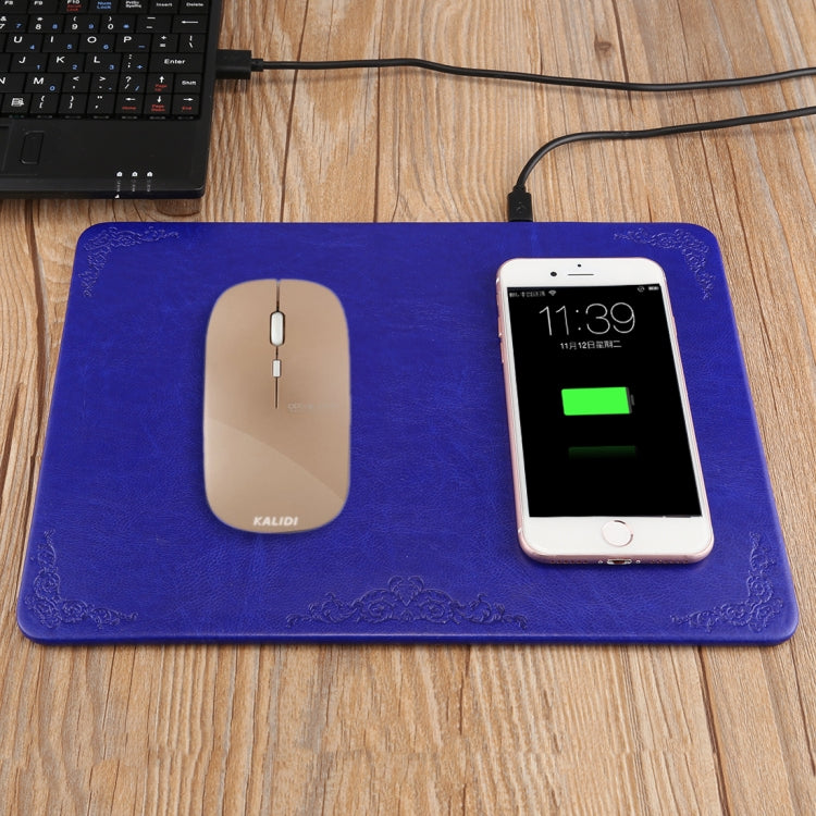 M30 Multi-function Leather Mouse Pad Qi Wireless Charger with USB Cable, Support Qi Standard Phones, Size: 260*192*5mm
