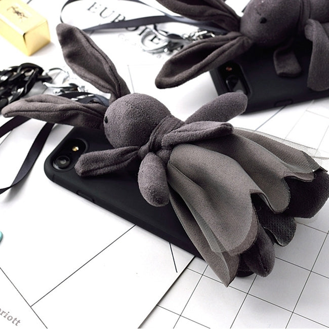 For iPhone SE 2020 & 8 & 7 Fashion Furry Cloth Princess Rabbit Protective Back Cover Case with Chain(Black)