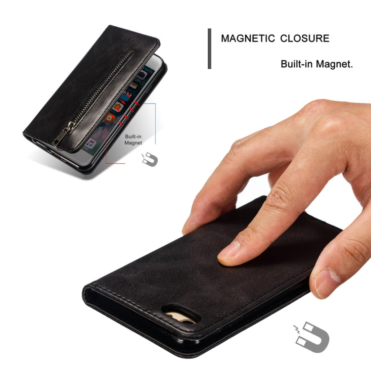 For iPhone 8 / 7 Calf Texture Zipper Magnetic Horizontal Flip Leather Case with Wallet & Holder & Card Slots