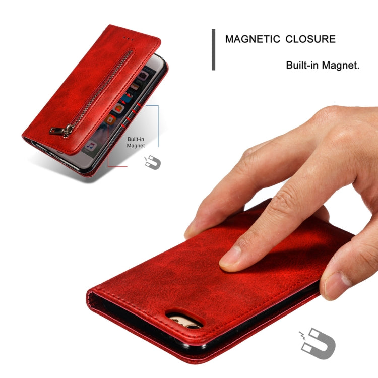 For iPhone 8 / 7 Calf Texture Zipper Magnetic Horizontal Flip Leather Case with Wallet & Holder & Card Slots