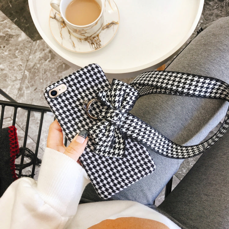 For iPhone SE 2020 & 8 & 7 Houndstooth Bowknot Style Protective Back Case with Sling