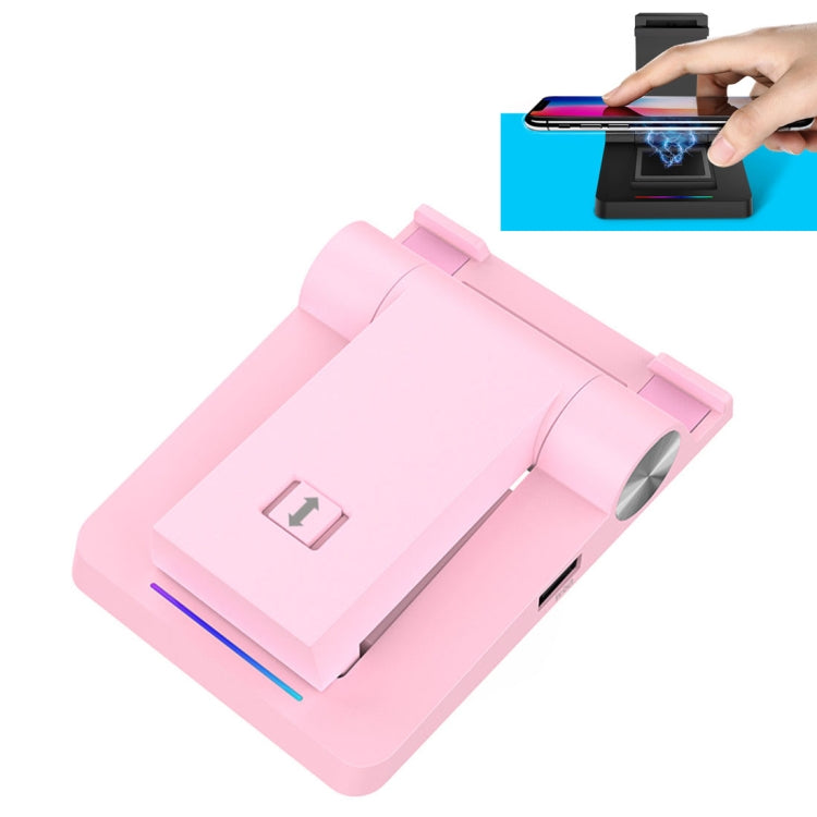 Qi Standard Wireless Charger + Power Bank with 360 Degree Rotatable Ring Clip Phone Holder Desktop Stand, For iPhone, iPad, Samsung, other Smartphones and Tablets(Pink)