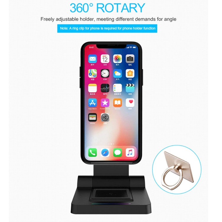 Qi Standard Wireless Charger + Power Bank with 360 Degree Rotatable Ring Clip Phone Holder Desktop Stand, For iPhone, iPad, Samsung, other Smartphones and Tablets(Pink)
