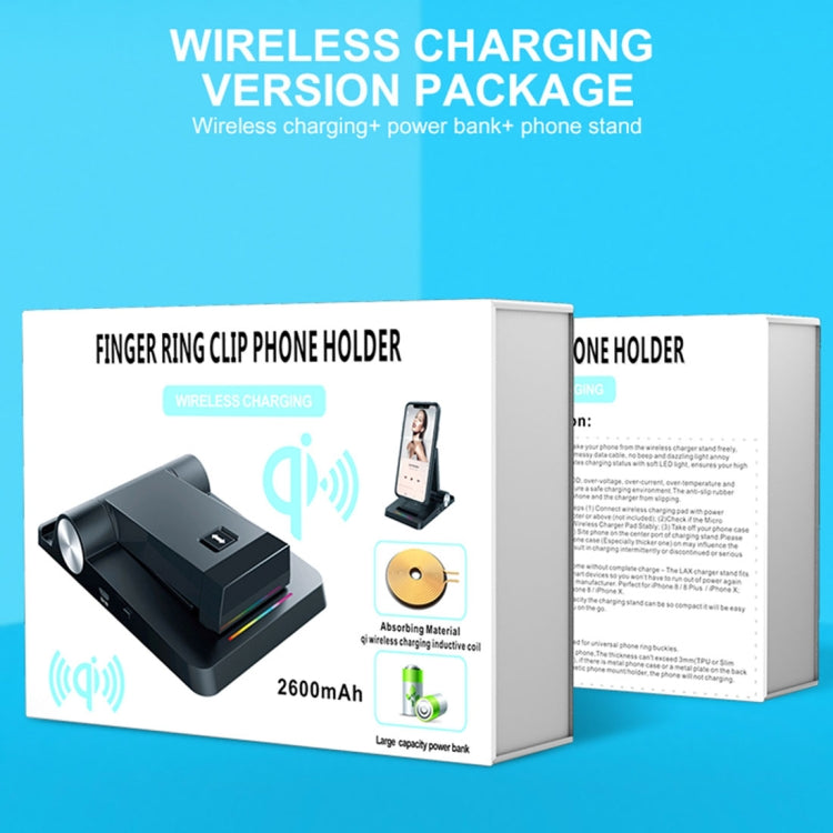 Qi Standard Wireless Charger + Power Bank with 360 Degree Rotatable Ring Clip Phone Holder Desktop Stand, For iPhone, iPad, Samsung, other Smartphones and Tablets(Pink)