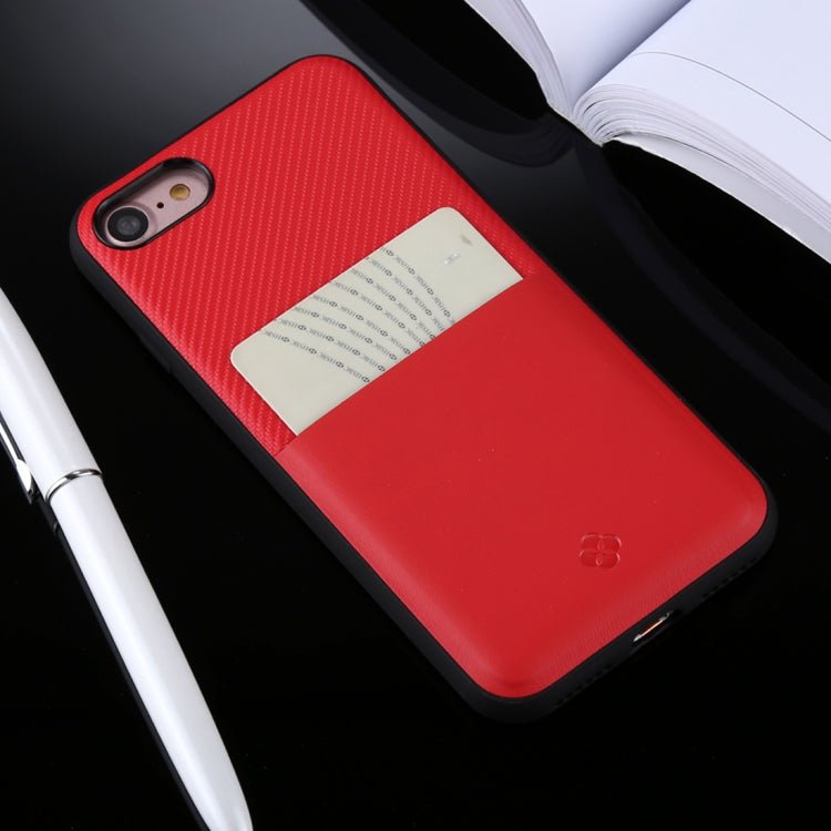 TOTUDESIGN For iPhone SE 2020 & 8 & 7 TPU + Carbon Fibre Skin Dropproof Protective Back Cover Case with Card Slot(Red)