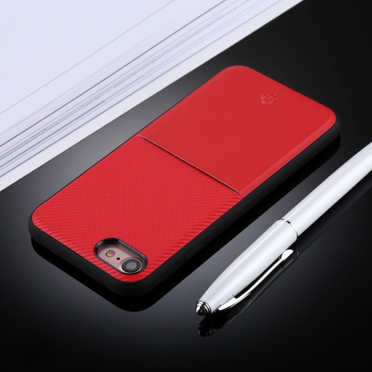 TOTUDESIGN For iPhone SE 2020 & 8 & 7 TPU + Carbon Fibre Skin Dropproof Protective Back Cover Case with Card Slot(Red)