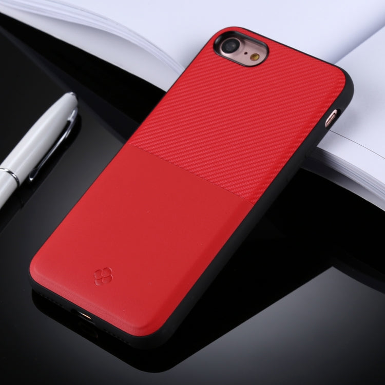 TOTUDESIGN For iPhone SE 2020 & 8 & 7 TPU + Carbon Fibre Skin Dropproof Protective Back Cover Case with Card Slot(Red)