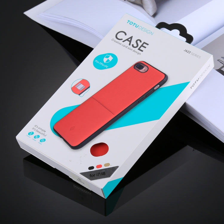 TOTUDESIGN For iPhone SE 2020 & 8 & 7 TPU + Carbon Fibre Skin Dropproof Protective Back Cover Case with Card Slot(Red)